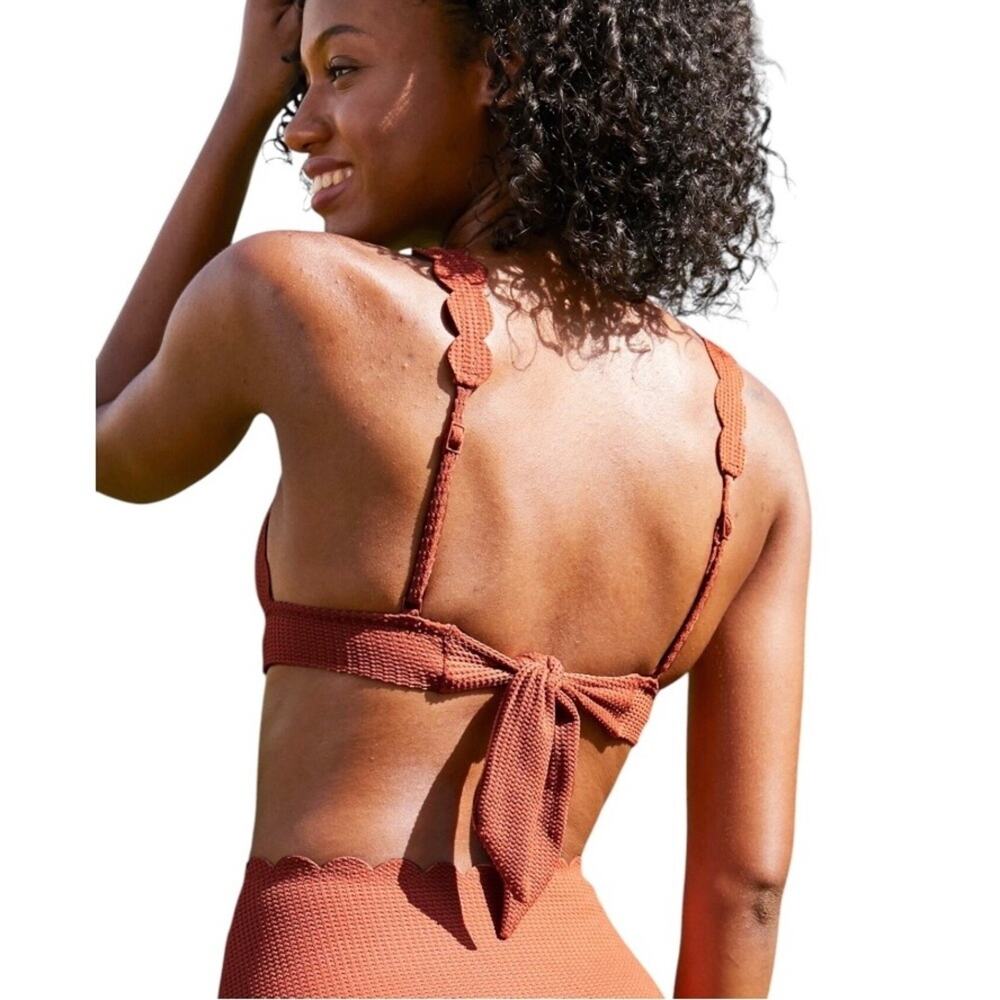 Aerie Waffle Scalloped Triangle Bikini Top Canyon Creek XS Longline Textured - Picture 2 of 14